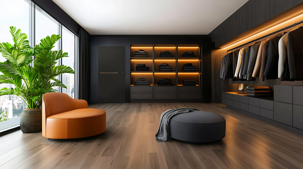 Nowoczesna garderoba z eleganckimi drzwiami ALTAMURA 1 w kolorze czarnym ze zjawiskową złotą intarsją LUX 514