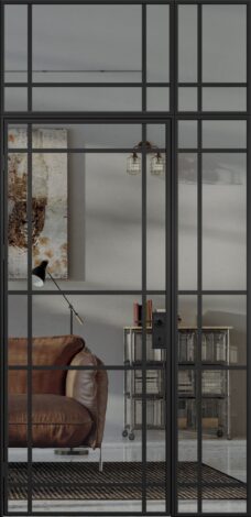 Drzwi wewnętrzne szklane Loft NP40/NG60, art. 2, kolor czarny STR RAL 9005, szkło grafit dymione.